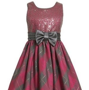 Bonnie Jean Size 6 Pink/Grey Sequined Plaid Dress